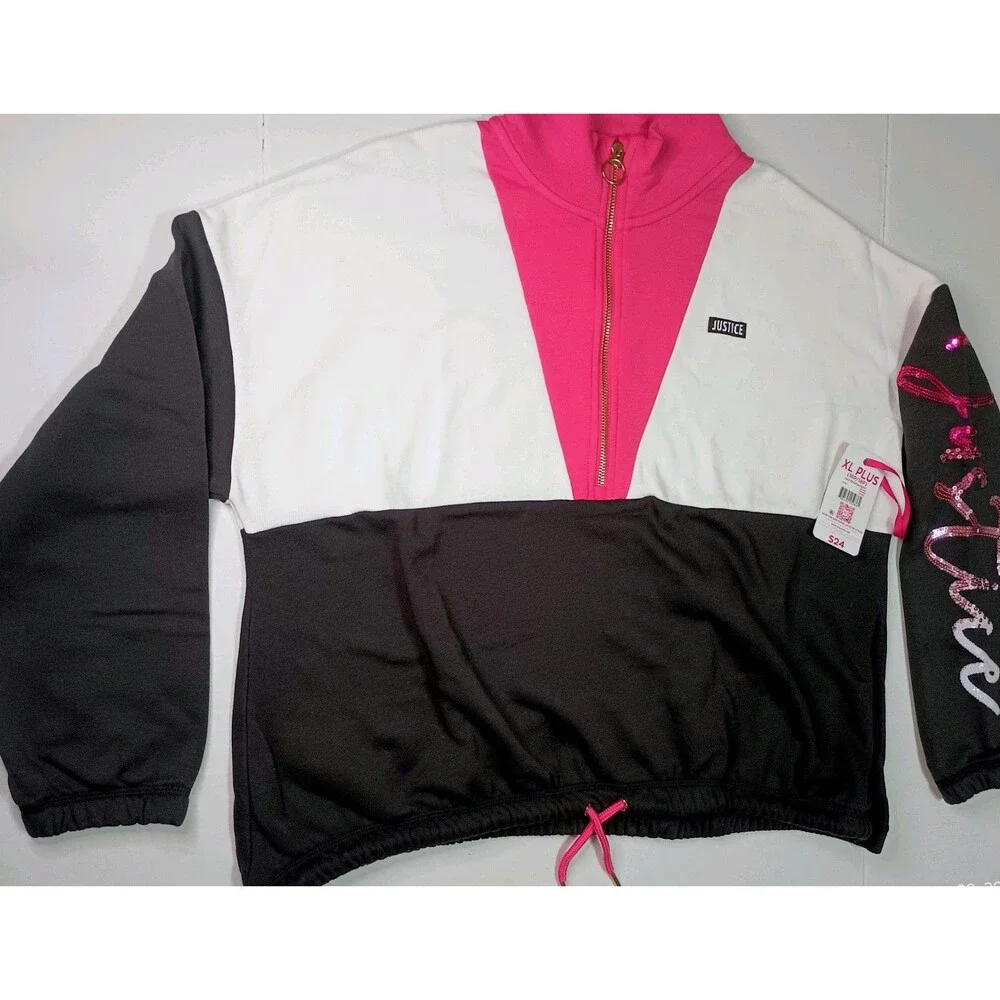 JUSTICE pullover with Zipper-Girls XL  16P/18P NEW WITH TAGS-NICE!  (P0031)